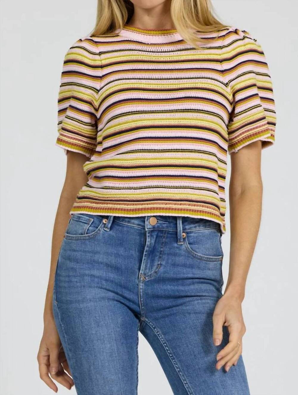 NEW DEAR JOHN DENIM simone sweater in peachy yellow stripes